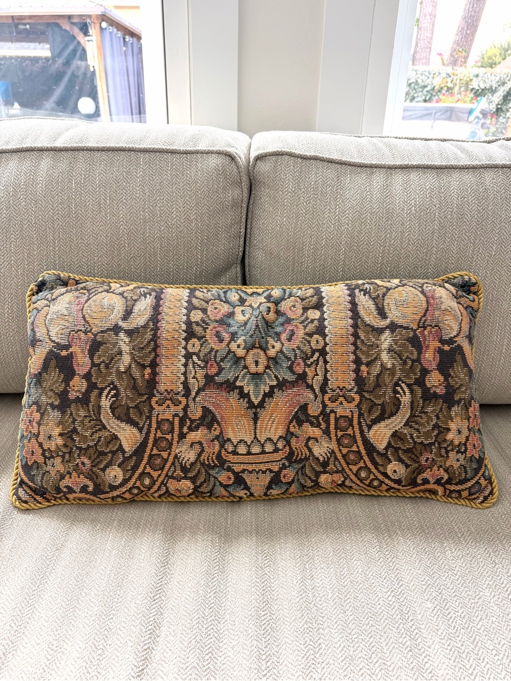 Vintage Decorative Tapestry Lumbar Pillow - Multicolor